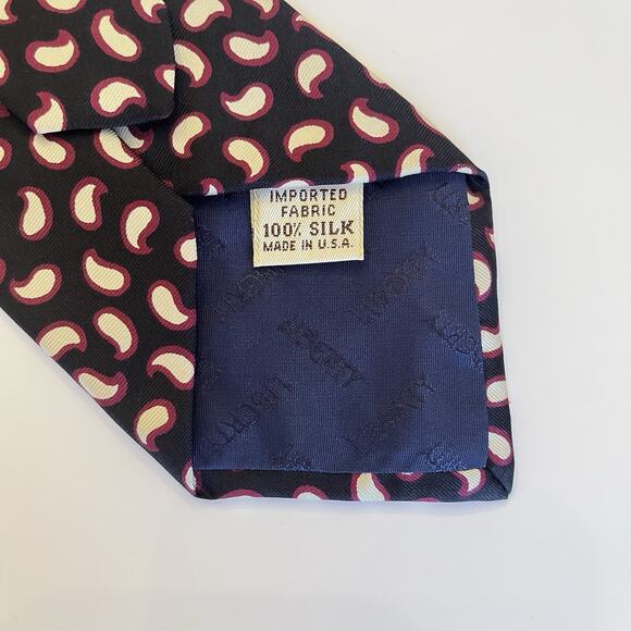 Liberty of London Silk Tie Mens 57.5x3.375 Foulard Repp Paisley Black Maroon USA - Picture 8 of 10